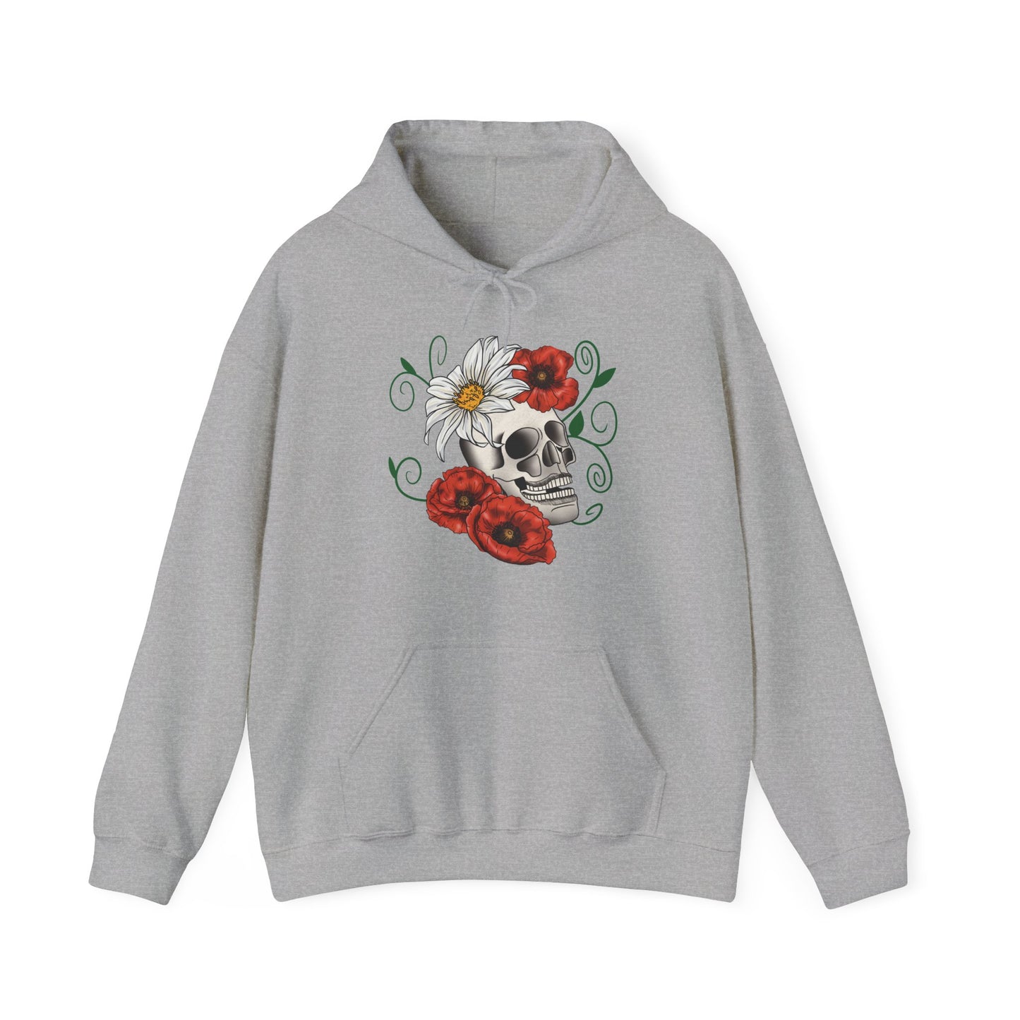 Gothic Hoodie with Skull and Floral Design