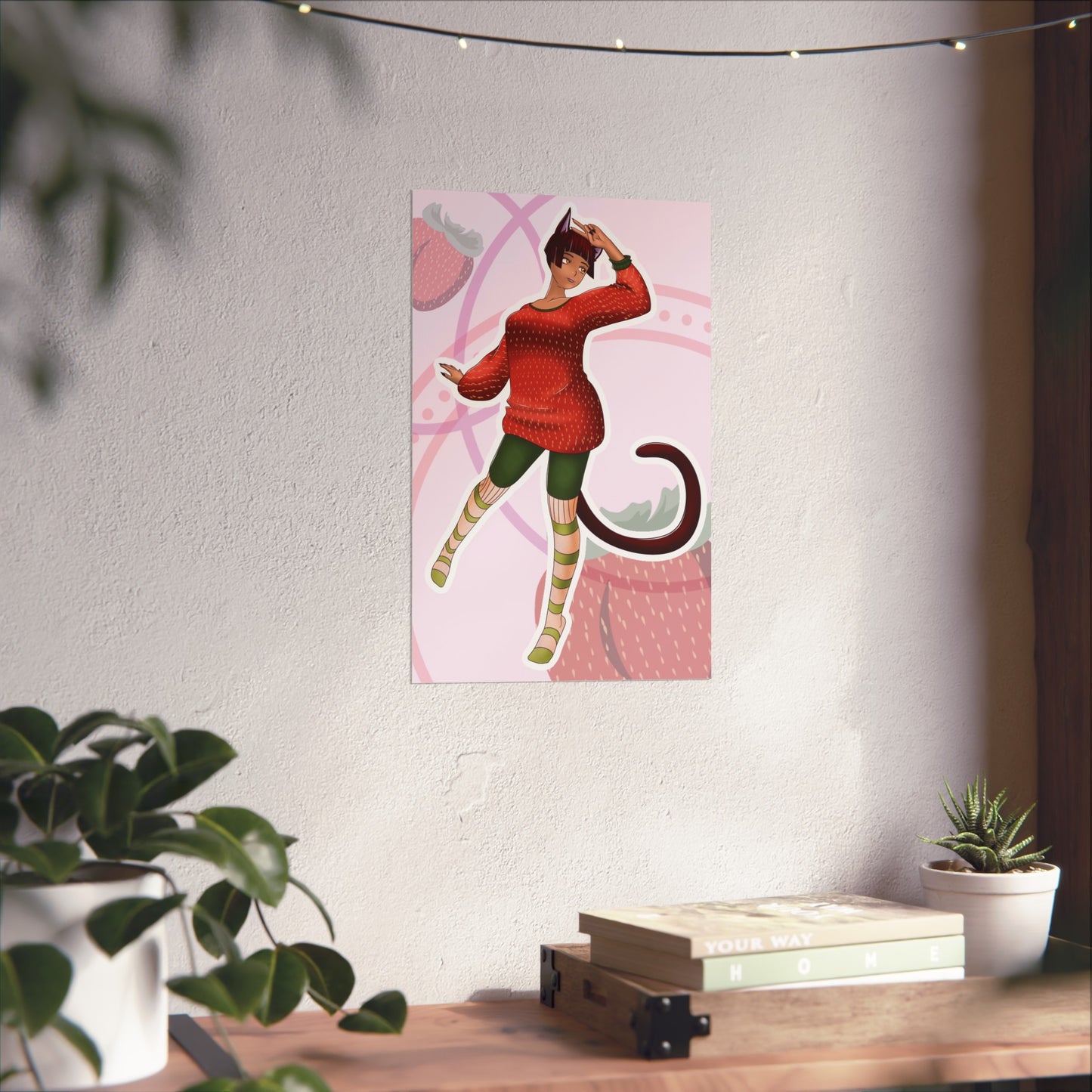 Poster - Strawberry Cat Person, Short Hair, Fruit Sweater, Cute Anime Girl