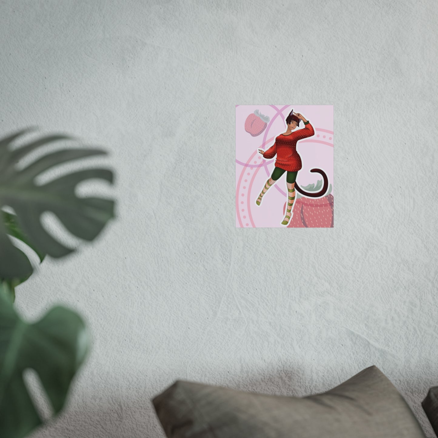 Poster - Strawberry Cat Person, Short Hair, Fruit Sweater, Cute Anime Girl