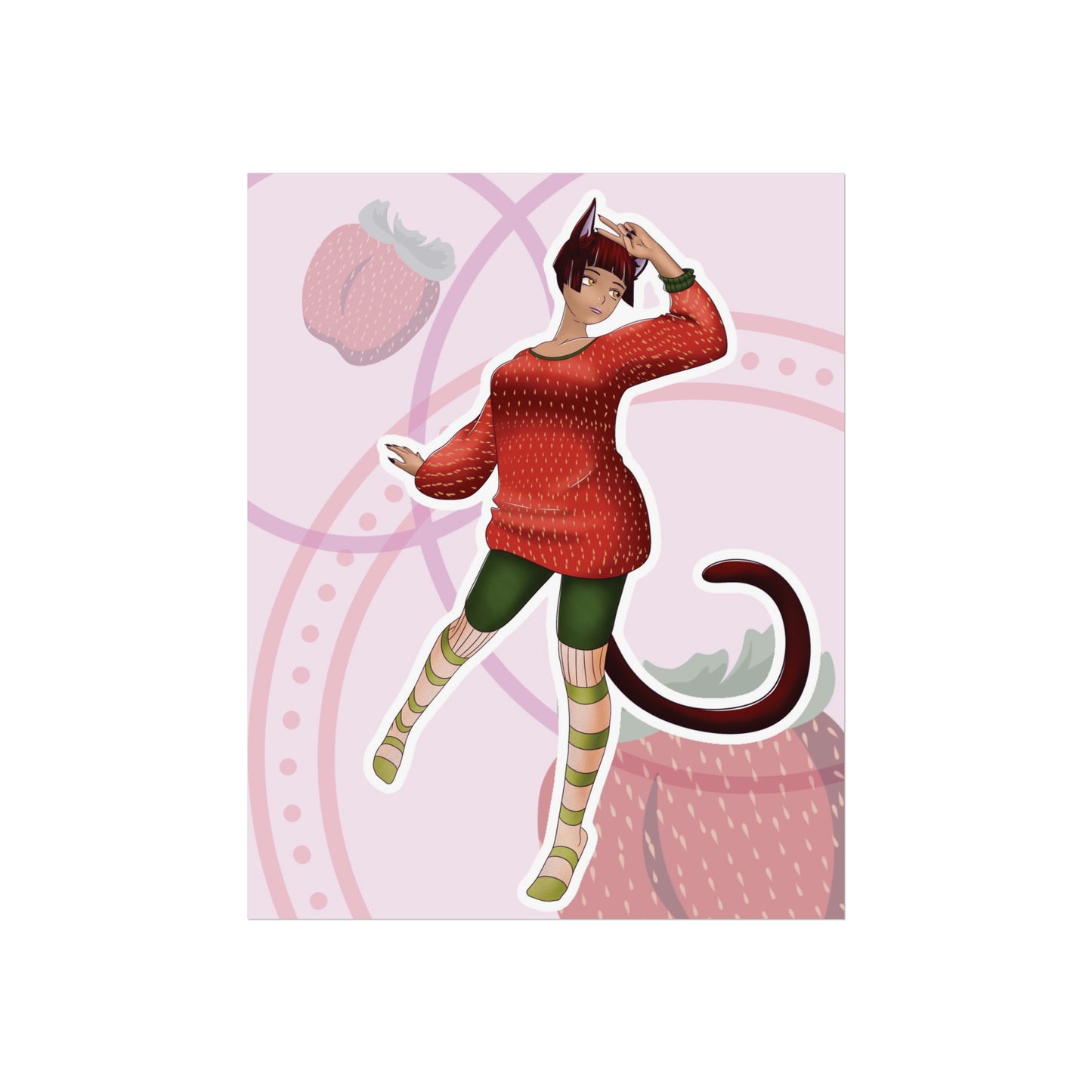 Poster - Strawberry Cat Person, Short Hair, Fruit Sweater, Cute Anime Girl