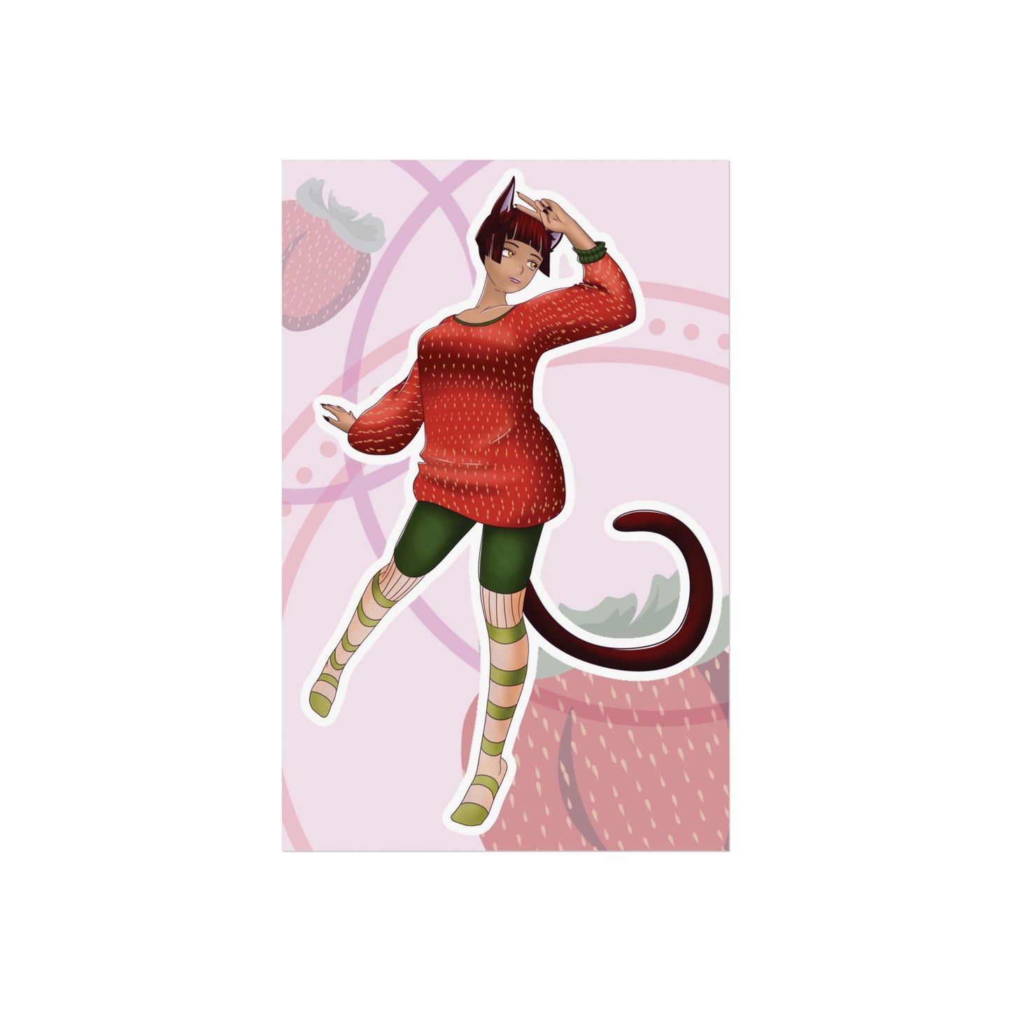 Poster - Strawberry Cat Person, Short Hair, Fruit Sweater, Cute Anime Girl